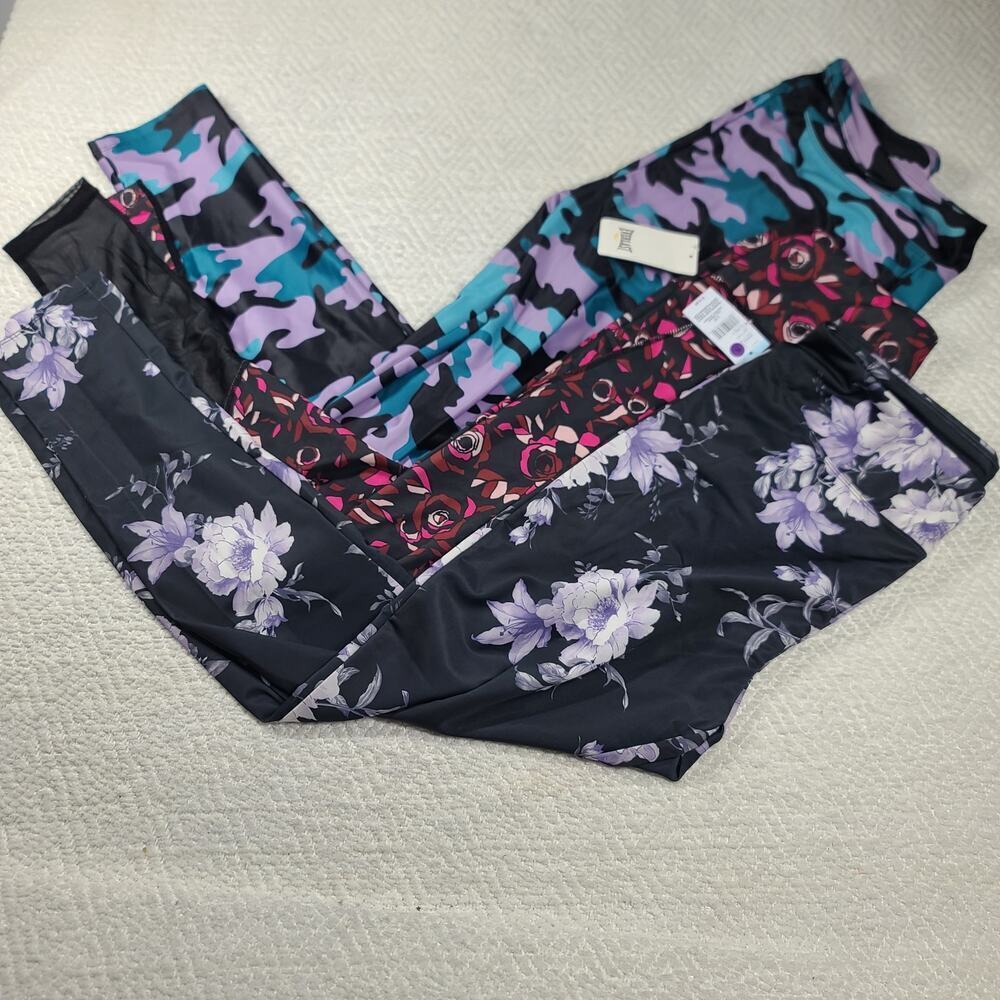 Athleisure Leggings bundle of 3 Womens Size Large Floral & Camo Prints athletic